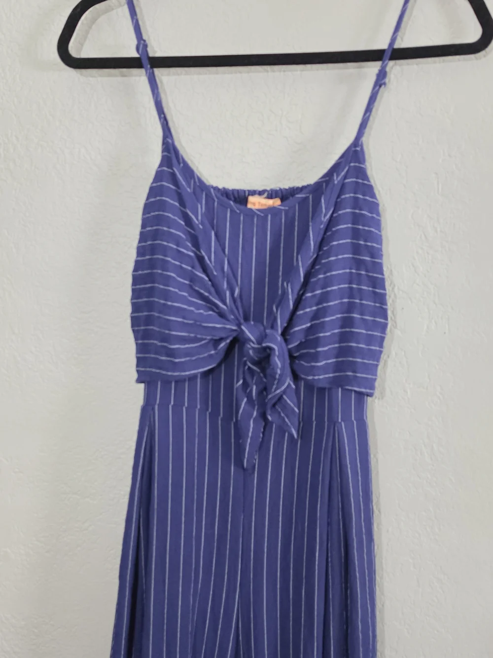 Flying Tomato Navy Pinstripe Tie Front Wide Leg Jumpsuit Adjustable Women Medium - Picture 4 of 10